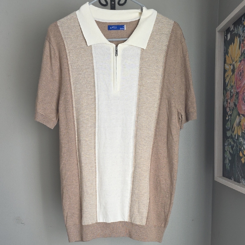 Apt. 9 Men's Quarter Zip Sweater in Tan and Cream Size Medium